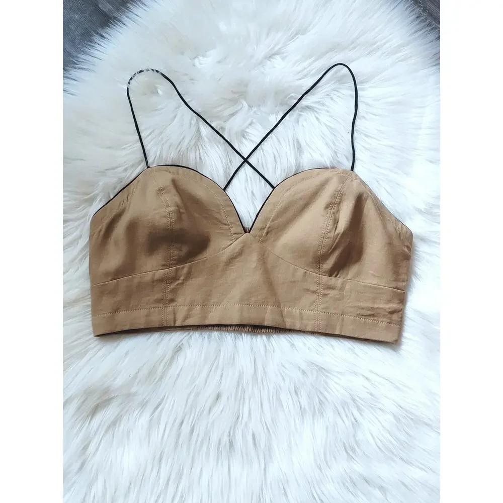 NWT Anthropologie Maeve Contrast Tan Cropped Corset Top - Size 6